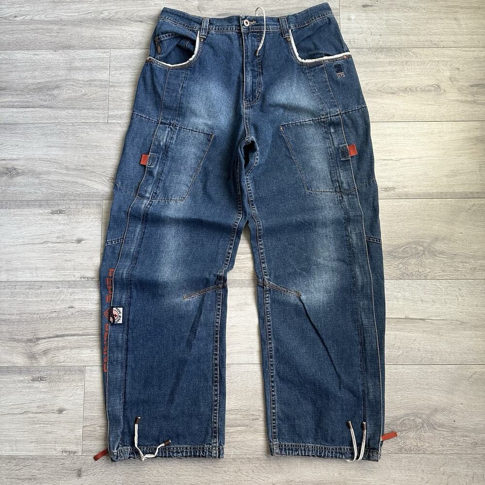 Vintage Pepe Jeans Denim Y2K Ultra Baggy Jeans Pants 34x32 Men Faded Drawstring - Picture 2 of 9
